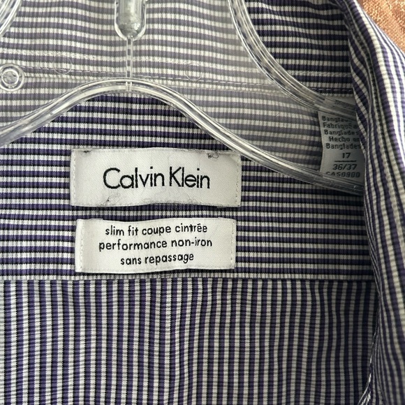 Calvin Klein Men's Purple and White Striped Shirt 17 36/37 - Picture 6 of 16